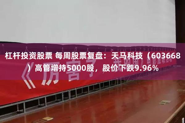 杠杆投资股票 每周股票复盘：天马科技（603668）高管增持5000股，股价下跌9.96%