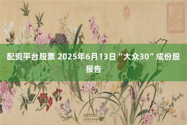 配资平台股票 2025年6月13日“大众30”成份股报告
