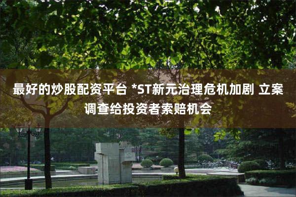 最好的炒股配资平台 *ST新元治理危机加剧 立案调查给投资者索赔机会